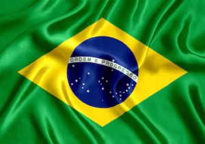Flag of Brazil with green background, yellow diamond, and blue globe with stars - biochemazone