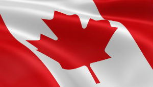 Flag of Canada with red maple leaf on white background and red side bars - biochemazone