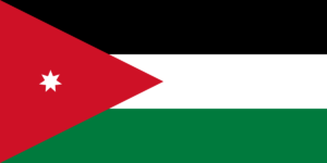 Flag of Jordan with black, white, and green horizontal stripes and a red triangle with a white star - biochemazone
