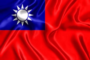 Flag of Taiwan with red background and a blue canton with a white sun - biochemazone