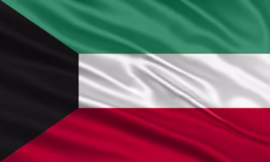 Flag of Kuwait with green, white, and red horizontal stripes and a black trapezoid on the left side - biochemazone