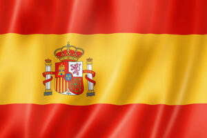 Flag of Spain with red and yellow horizontal stripes and the national coat of arms - biochemazone