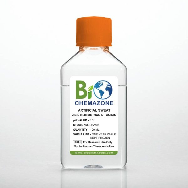 Home 15 Artificial Sweat JIS L 0848:1978 Method D Acidic pH 5.5 BZ564 ā BioChemazone acidic artificial perspiration, 100 mL bottle
