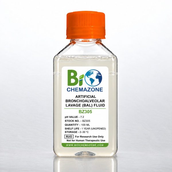 Artificial Bronchoalveolar Lavage (BAL) Fluid BZ305 – BioChemazone simulated bronchoalveolar lavage (BAL) fluid pH 7.2, 100 mL bottle