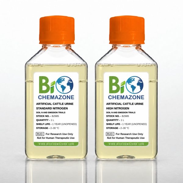 Artificial Cattle Urine BZ685 – BioChemazone standard nitrogen and high nitrogen versions for soil nitrogen, ammonia and nitrous oxide emission trials, 1 L bottles