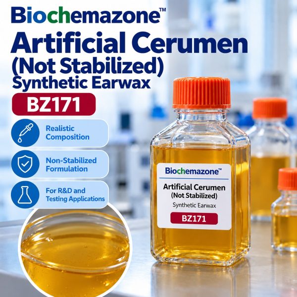 Artificial Cerumen (Not Stabilized) BZ171 – BioChemazone synthetic earwax, light yellow liquid, for hearing aid and in-ear device testing
