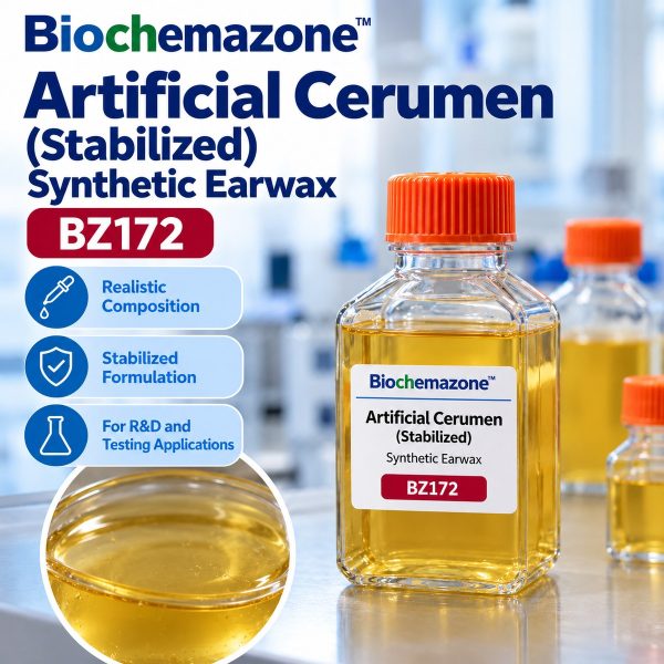 Artificial Cerumen (Stabilized) BZ172 – BioChemazone synthetic earwax, light yellow liquid, for hearing aid and in-ear device testing