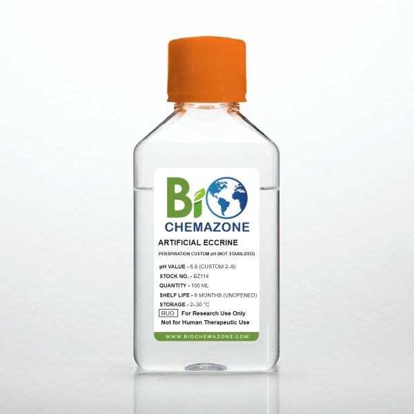 Artificial Eccrine Perspiration Custom pH Not Stabilized BZ114 – BioChemazone artificial eccrine sweat pH 6.8 or custom pH, 100 mL bottle