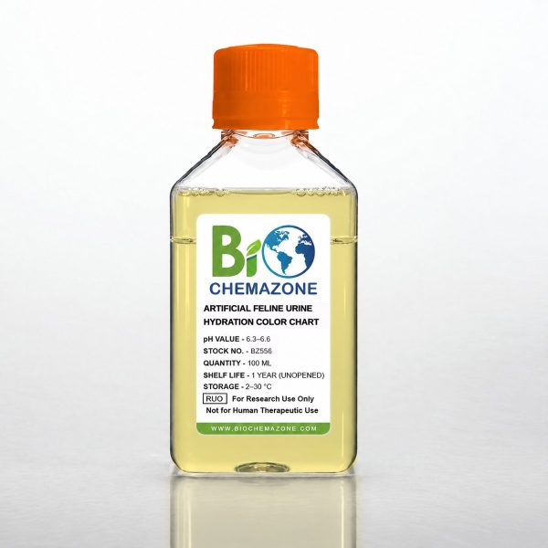 Artificial Feline Urine Based on Hydration Color Chart BZ556 – BioChemazone simulated cat urine pH 6.3–6.6, 100 mL bottle