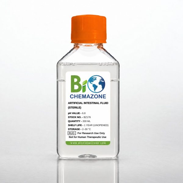 Artificial Intestinal Fluid BZ176 – BioChemazone simulated intestinal fluid SIF pH 6.8, 200 mL bottle