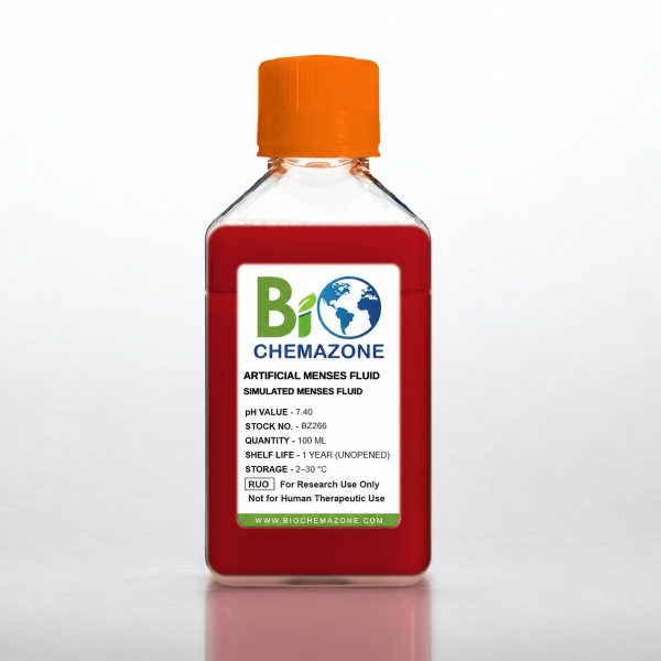 Artificial Menses Fluid BZ266 – BioChemazone simulated menstrual fluid pH 7.4, 100 mL bottle