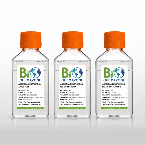 Artificial Perspiration Bulk Carboys BZ581 – BioChemazone AATCC TM15 pH 4.3, ISO 105-E04 acidic pH 5.5 and alkaline pH 8.0 perspiration solutions in 5 L, 10 L and 20 L