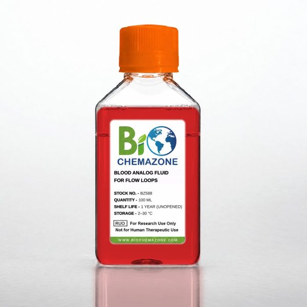 Blood Analog Fluid for Flow Loops BZ588 – BioChemazone Newtonian and shear-thinning blood mimic for cardiovascular device testing, 100 mL bottle