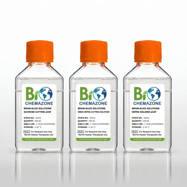 Brain-Slice Cutting Solutions BZ641 – BioChemazone sucrose aCSF, NMDG-HEPES and HEPES holding solutions for acute slices, 500 mL bottles