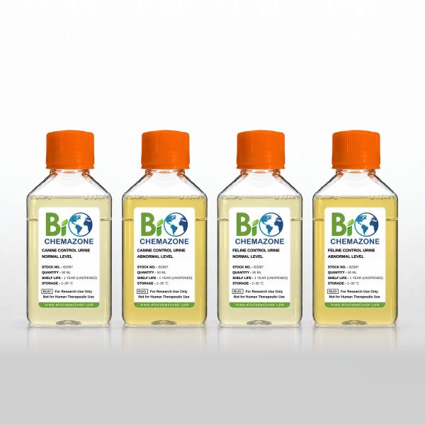 Canine and Feline Urinalysis Control Urines BZ687 – BioChemazone normal and abnormal level control urines for dog and cat, four 50 mL bottles
