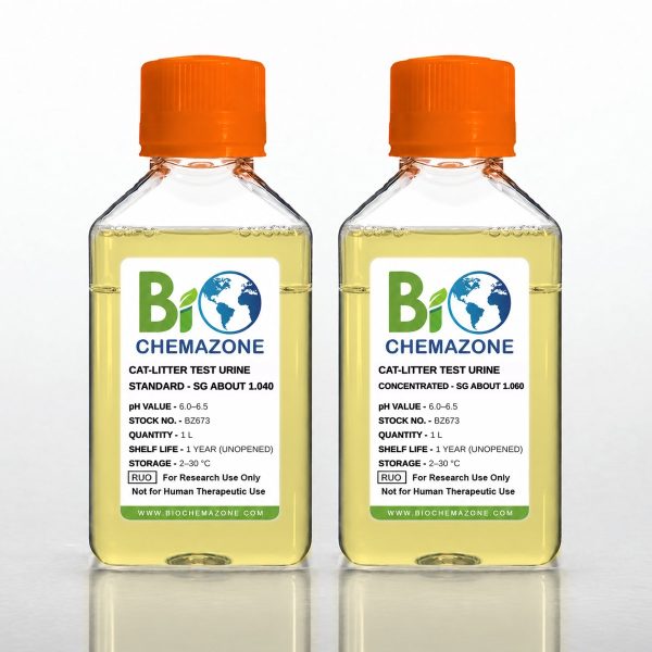 Cat-Litter Test Urine BZ673 – BioChemazone standard and concentrated synthetic cat urine for litter clump strength and absorbency tests, 1 L bottles