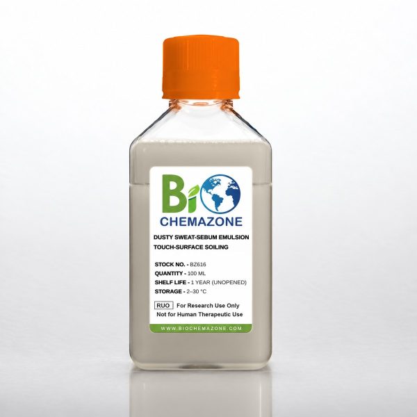 Dusty Sweat-Sebum Emulsion BZ616 – BioChemazone grey-beige opaque sweat, sebum and dust soiling fluid for touch-surface testing, 100 mL bottle