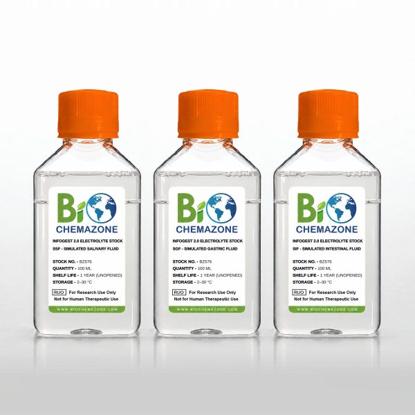 INFOGEST 2.0 Simulated Digestion Fluid Set BZ576 – BioChemazone SSF, SGF and SIF electrolyte stock solutions, 100 mL bottles