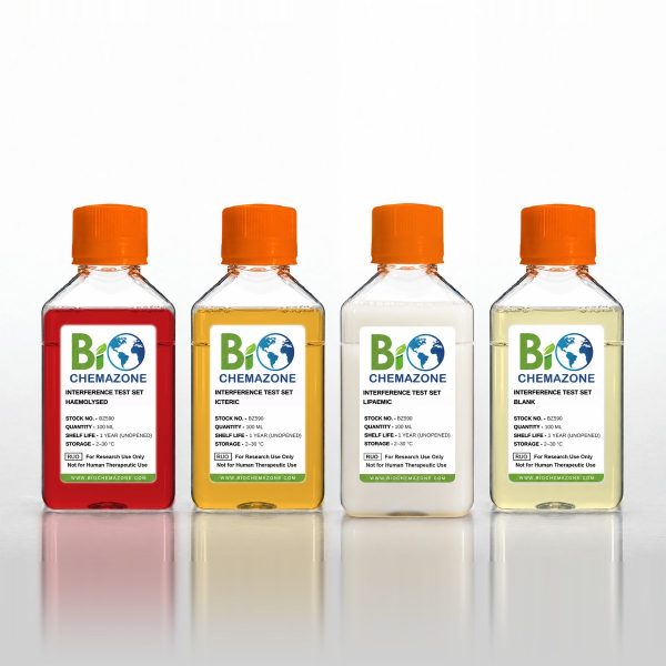 Interference Test Set BZ590 – BioChemazone haemolysed, icteric and lipaemic serum simulants with blank for assay interference testing