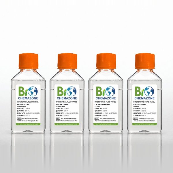 Interstitial Fluid Ketone and Lactate Panel BZ620 – BioChemazone simulated interstitial fluid for ketone and lactate sensor testing, set of 4 bottles
