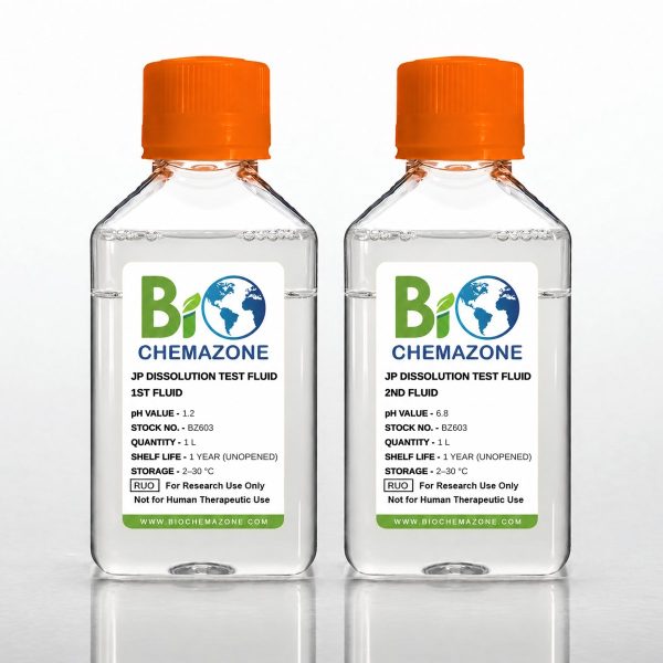 JP Dissolution Test Fluids BZ603 – BioChemazone 1st Fluid pH 1.2 and 2nd Fluid pH 6.8, 1 L bottles