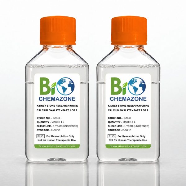 Kidney-Stone Research Urine BZ648 – BioChemazone calcium oxalate supersaturated two-part artificial urine kit, two clear solutions, makes 1 L
