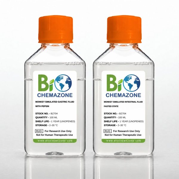 Monkey Simulated Gastric and Intestinal Fluids BZ704 – BioChemazone gastric fluid with pepsin and fasted-state intestinal fluid for preclinical oral-absorption studies