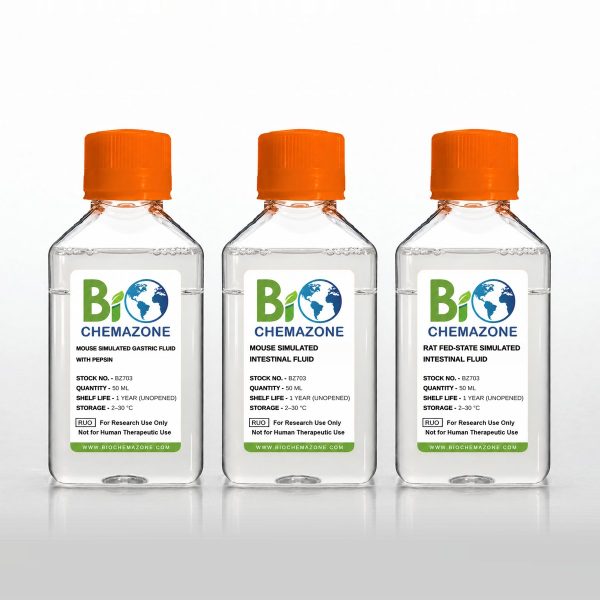 Mouse Simulated Gastric and Intestinal Fluids and Rat Fed-State Intestinal Fluid BZ703 – BioChemazone three rodent biorelevant fluids, 50 mL bottles