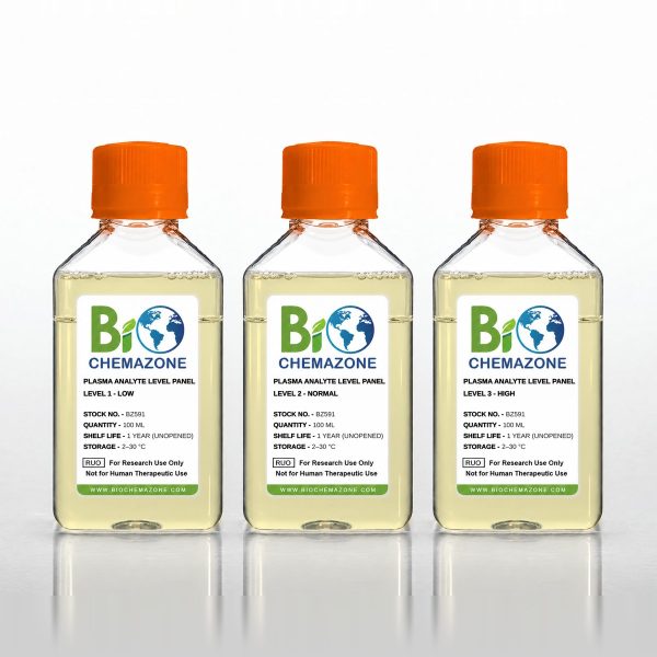 Plasma and Serum Analyte Level Panels BZ591 – BioChemazone simulated plasma at low, normal and high analyte levels, set of 3 bottles