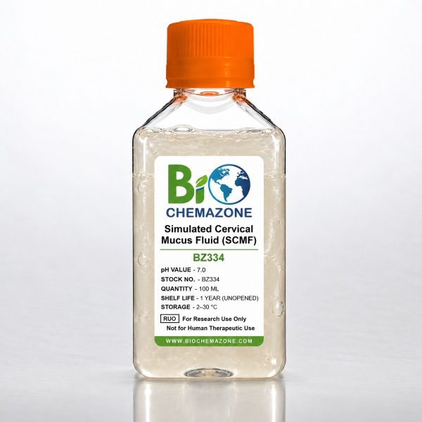 Simulated Cervical Mucus Fluid SCMF BZ334 – BioChemazone synthetic cervical mucus pH 7.0, 100 mL bottle
