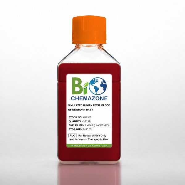 Simulated Human Fetal Blood of Newborn Baby BZ560 – BioChemazone neonatal blood simulant, 100 mL bottle
