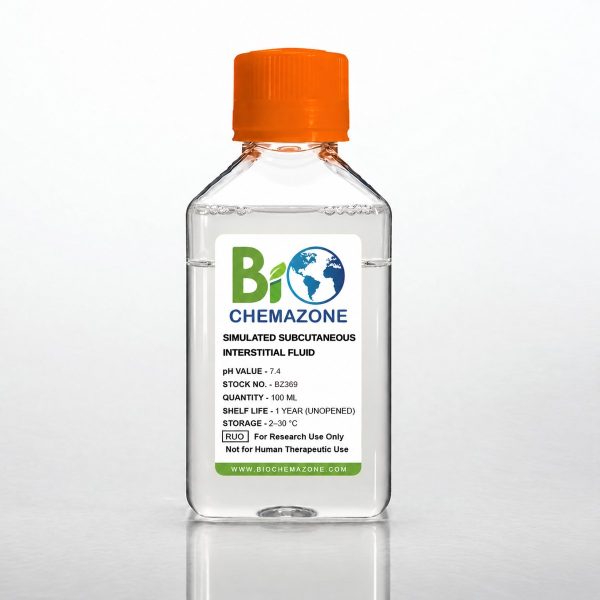 Simulated Subcutaneous Interstitial Fluid BZ369 – BioChemazone artificial subcutaneous interstitial fluid pH 7.4, 100 mL bottle