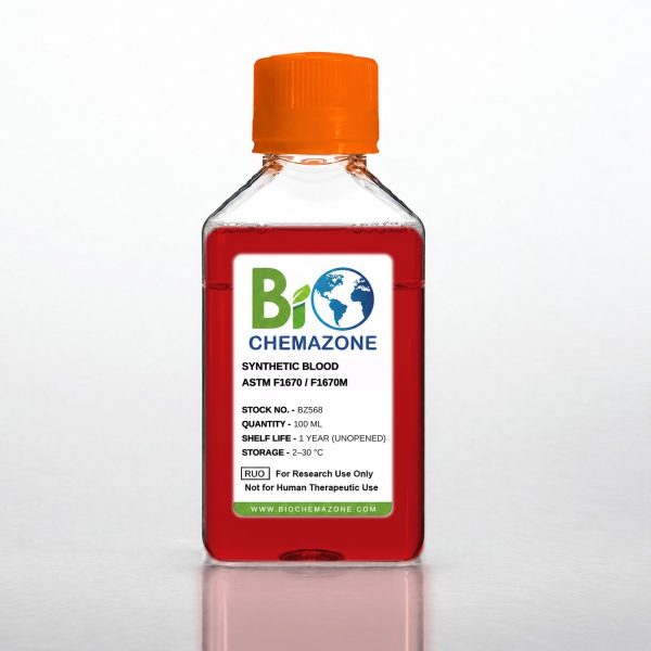 Synthetic Blood ASTM F1670/F1670M BZ568 – BioChemazone red test fluid for protective clothing penetration testing, 100 mL bottle