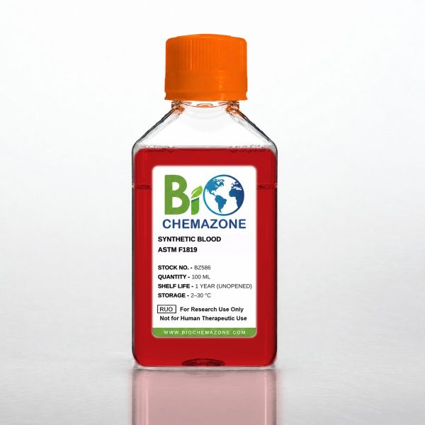 Synthetic Blood ASTM F1819 BZ586 – BioChemazone red test fluid for surgical gown penetration testing, 100 mL bottle