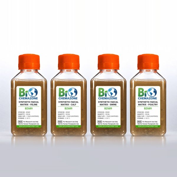 Synthetic Faecal Matrices BZ689 – BioChemazone feline, calf, swine and poultry brown faecal simulants for veterinary test development