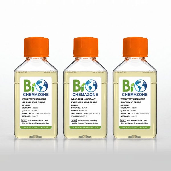 Wear-Test Lubricant for Joint Simulators BZ635 – BioChemazone hip, knee and pin-on-disc grades of diluted calf serum, 500 mL bottles